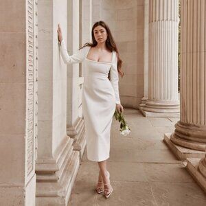 Odd Muse Bridal Pearl Trim The Ultimate Muse Midi Dress Altered Aprox Medium